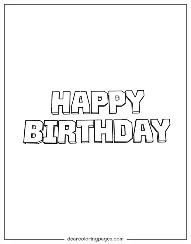 Alles Gute zum Geburtstag Ausmalbild - Minecraft-Stil Text "HERZLICHEN GLÜCKWUNSCH ZUM GEBURTSTAG"